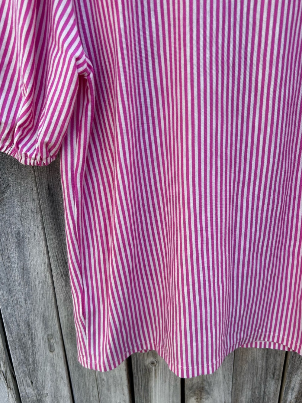 Boden Mya Short Sleeve Smocked Shirt Cotton Tencel Pink Punch Ivory Stripe 6 - Picture 13 of 16